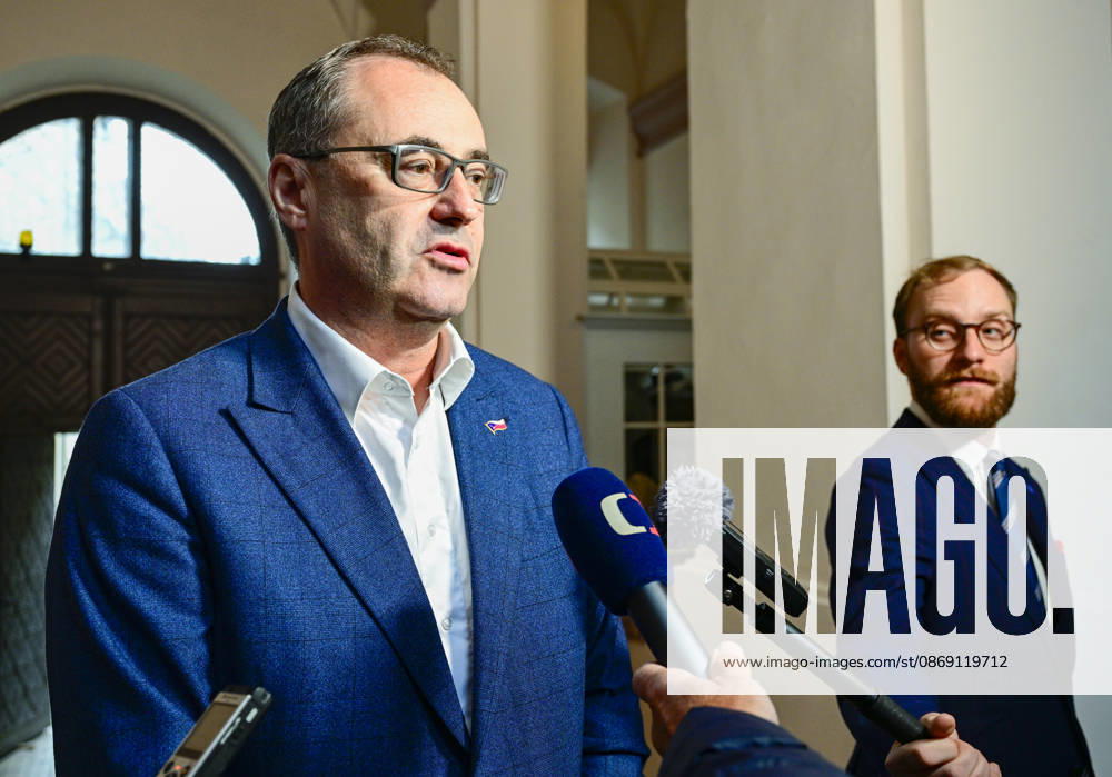 The two-day elections to municipal assemblies ended in the Czech Republic together with the first round of the elections to one-third of the Senate, at 2:00 p.m. on October 10, 2026. On the photo: Boris Stastny, left, Minister of Sports, Prevention, and Health, speaks with reporters at the Motorists for Themselves campaign headquarters in Prague. (CTKxPhoto VitxSimanek) CTKPhotoP2026101003465 CTKPhotoP2026101003465