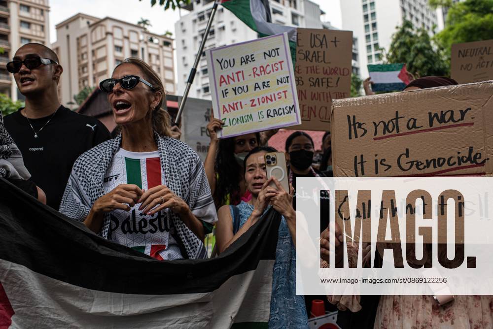 Pro-Palestine protesters gather outside Israeli Embassy in Bangkok BANGKOK, THAILAND OCTOBER 10, 2026: Pro-Palestine protesters and activists gather outside the Israeli Embassy in Bangkok to demand a permanent ceasefire in Gaza and express solidarity with the Palestinian people. The demonstration highlights calls for an end to hostilities in Gaza and continued international attention to the humanitarian situation affecting Palestinians. Protesters gathered outside the diplomatic mission to voice their demands and show support for Palestinians amid the ongoing conflict. The demonstration forms part of international solidarity actions calling for a ceasefire and greater protection for civilians in Gaza. Bangkok Thailand