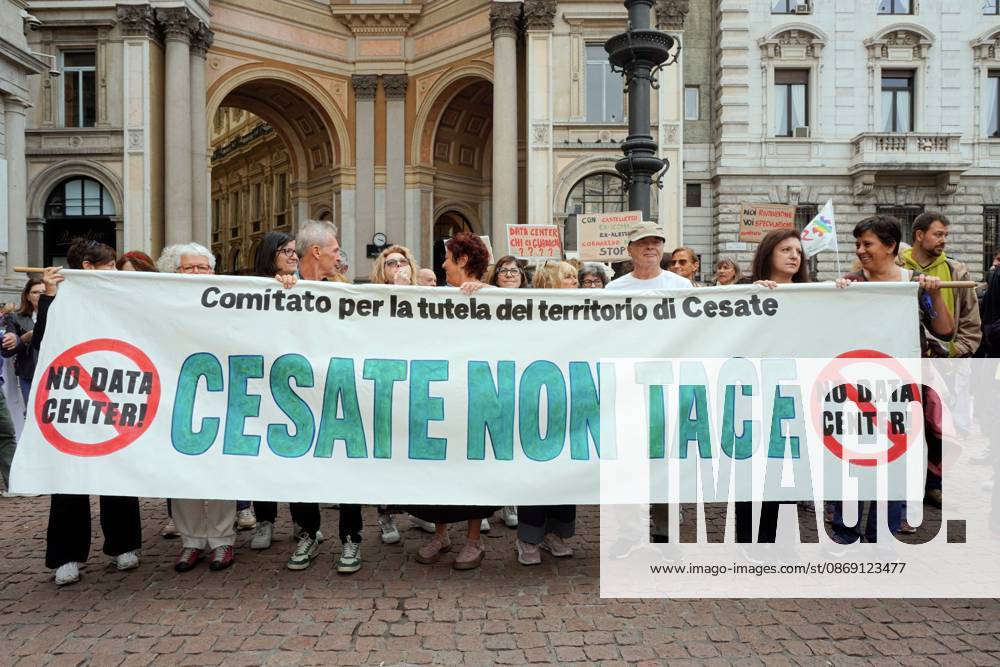 MILAN, ITALY Ã¢â‚¬ OCTOBER 10, 2026: Protesters gather for a sit-in in Piazza della Scala in central Milan to oppose the development of new data centers across Lombardy and Italy. The demonstration is organized by the Rete dei Comitati No Data Center (No Data Center Committee Network), which is calling for a moratorium on permits for new facilities. The group also urges public authorities to conduct thorough environmental, urban planning and regional assessments before approving projects. For approved facilities that have not yet begun operating, campaigners are calling for reviews to be reopened if potential microclimate effects and cumulative impacts with existing facilities were not adequately assessed. - ZUMAq101 20261010_zna_q101_178