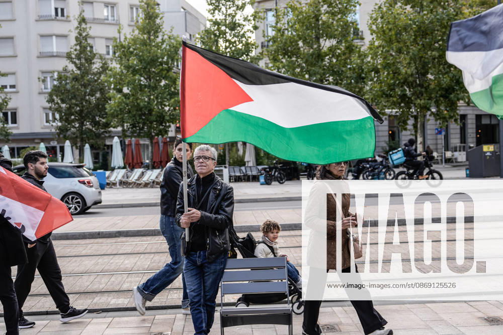 Pro-Palestine demonstration held in Luxembourg LUXEMBOURG, LUXEMBOURG - OCTOBER 10: Demonstrators gather for a pro-Palestine march organized by the Letz Act for Palestine initiative as part of a global day of action in solidarity with Palestinians in Luxembourg City, Luxembourg, on October 10, 2026. Organized in response to a call by the Global Alliance for Palestine, the march begins on Boulevard Franklin Roosevelt and proceeds towards Place de Paris, with participants calling for justice, freedom and self-determination for Palestinians. Muhammed Said Tako Anadolu Luxembourg Luxembourg. Editorial use only. Please get in touch for any other usage.