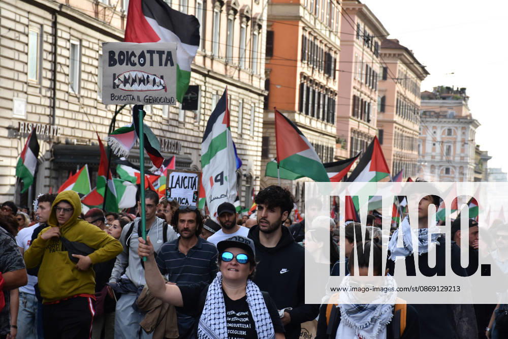 Thousands rally across Italy in support of Palestine ROME, ITALY - OCTOBER 10: Thousands of demonstrators take to the streets to show solidarity with Palestinians and call for an end to the war in Gaza, on October 10, 2026, in Rome, Italy. Demonstrators carrying Palestinian flags march from the Colosseum to Sapienza University despite rainy weather, holding a banner. Baris Seckin Anadolu Rome Italy. Editorial use only. Please get in touch for any other usage.
