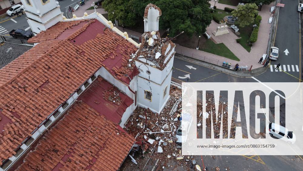 (261011) -- PENONOME, Oct. 11, 2026 -- A drone photo taken on Oct. 10, 2026 shows a church damaged in an earthquake in Penonome, Panama. Panama declared a state of emergency on Saturday to coordinate relief efforts and assist communities affected by a powerful earthquake that struck the country Friday. ) PANAMA-PENONOME-EARTHQUAKE-AFTERMATH LixJiaxu