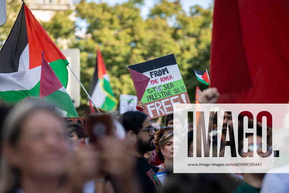 Palestine Solidarity March in Porto - 10 Oct 2026 Participants carry Palestinian flags during a Palestine solidarity march through the streets of Porto. Hundreds of demonstrators gathered in Porto for a Palestine solidarity march calling for an end to the war in Gaza and support for Palestinian rights. The march began at Praça dos Poveiros and concluded at Praça D. João I. Porto Portugal
