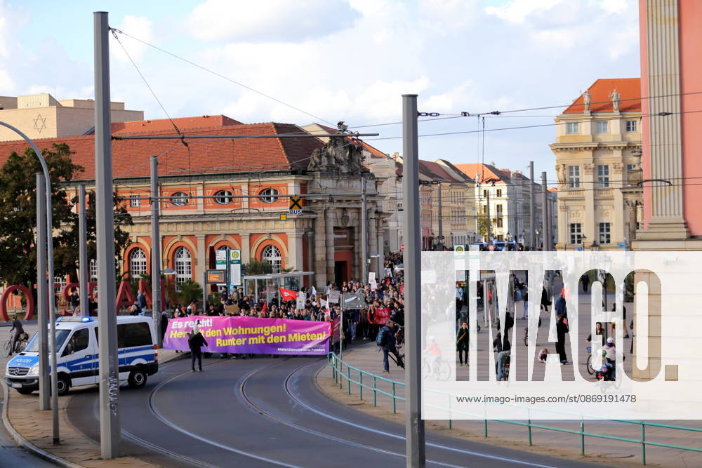 Protesters march with a banner reading Enough Is Enough—Give Us Apartments, Lower Rents in front of the state parliament during a demonstration against the housing crisis and rising rents, Potsdam, October 10, 2026. Rent Protest in Potsdam