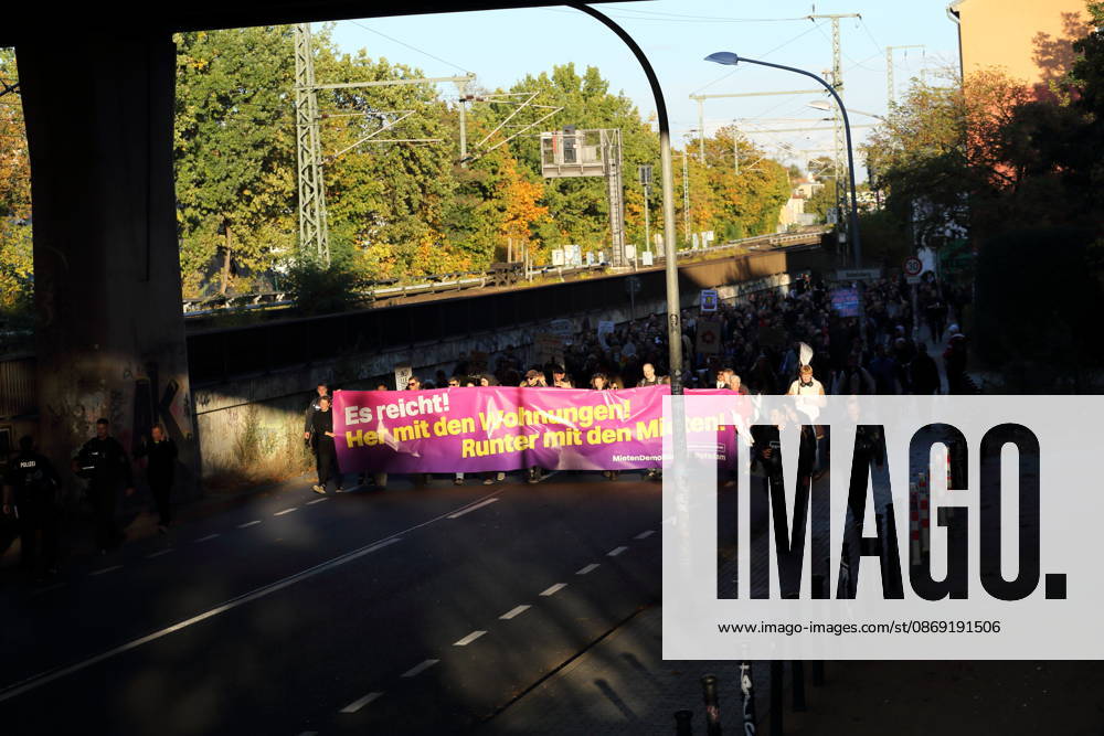 Protesters march down Friedrich Engels Street carrying a banner reading Enough is enough! Give us housing! Lower the rents! during a demonstration against the housing crisis and rising rents, Potsdam, October 10, 2026. Rent Protest in Potsdam