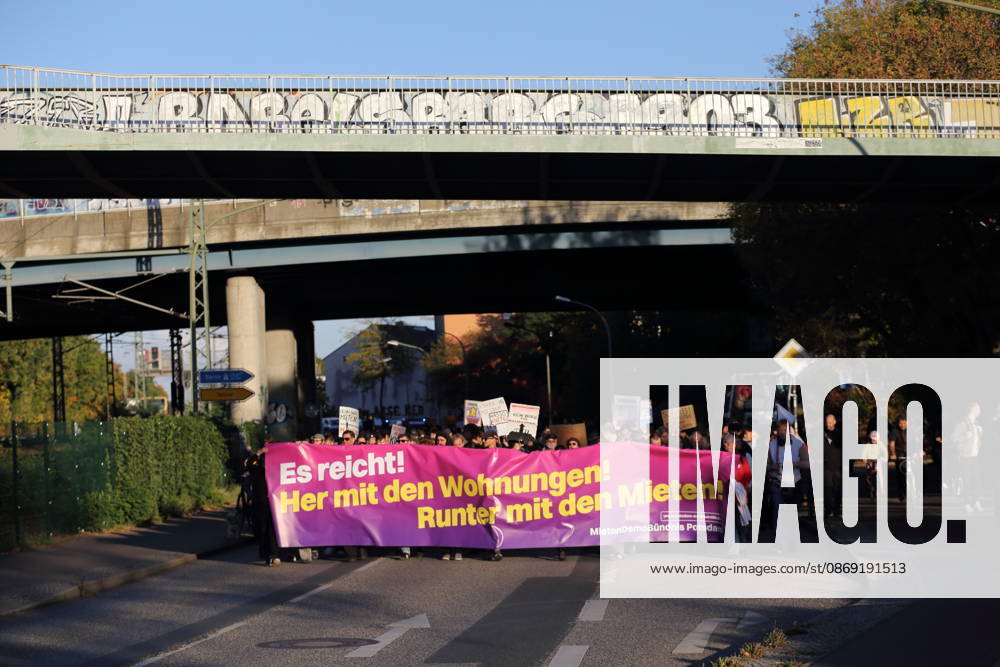 Protesters march down Friedrich Engels Street carrying a banner reading Enough is enough! Give us housing! Lower the rents! during a demonstration against the housing crisis and rising rents, Potsdam, October 10, 2026. Rent Protest in Potsdam