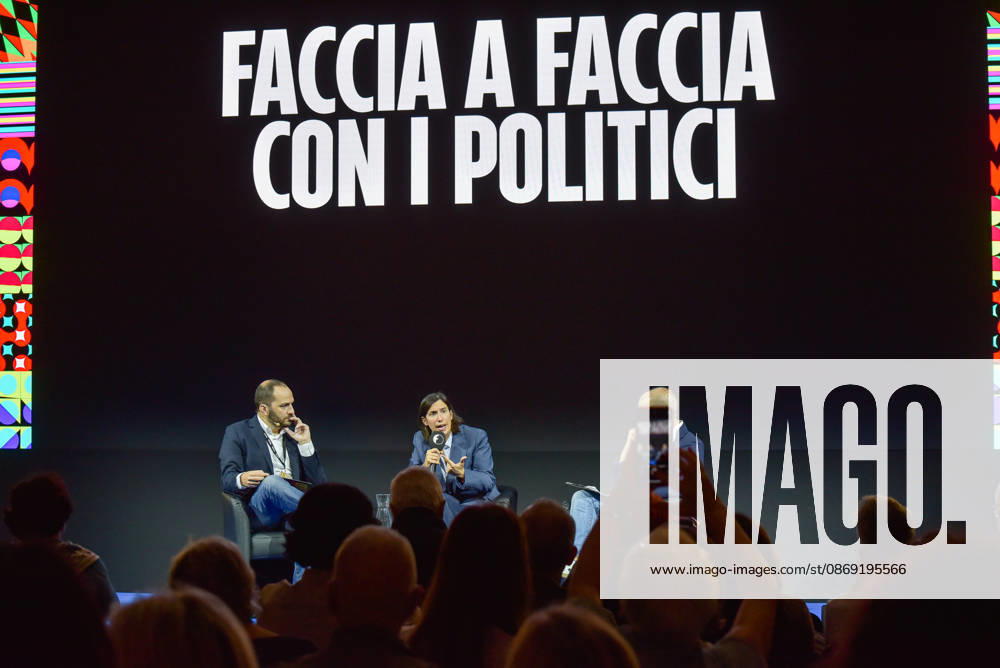 Fanpage.it Co-Director Adriano Biondi (L), Partito Democratico Secretary Elly Schlein (C), and Fanpage.it Director Francesco Cancellato (R) during an interview at the panel Faccia a Faccia con i politici during the Rumore Festival 2026 at Acquario Romano in Rome on October 11, 2026. Rome Italy - ZUMAn299 20261011_zip_n299_023