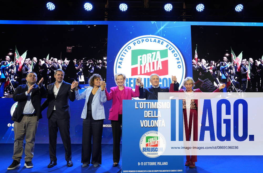 IPA89549782 - Milan, October 11, 2026, Forza Italia Event: L’ottimismo della Volontà at the East End Studios on Via Mecenate, featuring Alessandro Sorte, Matteo Perego, Dolors Monserrrat, Lettizia Moratti, Antonio Tajani, and Stefania Crazi