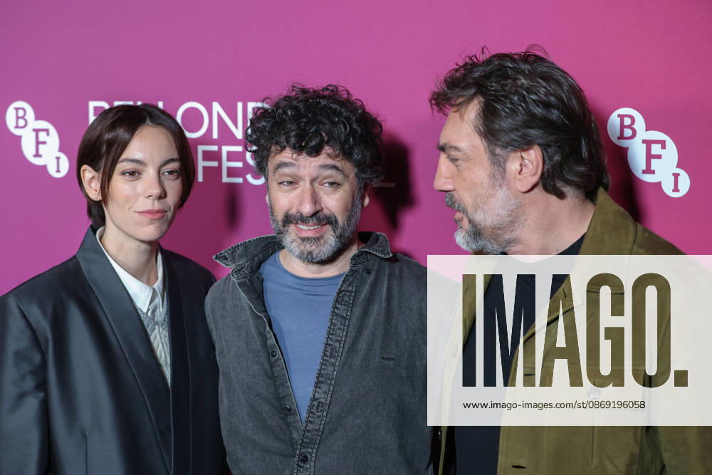 VICTORIA LUENGO (L),RODRIGO SOROGOYEN (C) and JAVIER BARDEM (R) attend the premiere of â€oeThe Beloved†during the 70th BFI London Film Festival at BFI IMAX in London. London United Kingdom - ZUMAa279 20261011_zsp_a279_022
