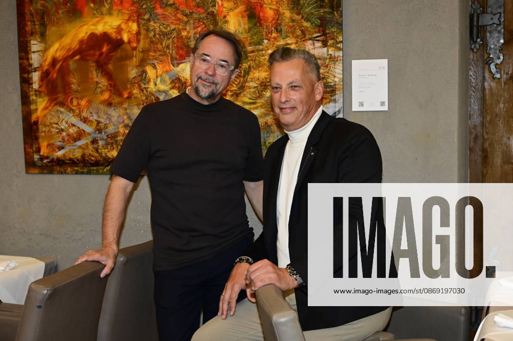 Jan Josef Liefers and Jens Christian Wittig at the opening of the exhibition *Goldener Reigen* by Jens Christian Wittig at Kastenmeiers in the Taschenbergpalais in Dresden, Dresden