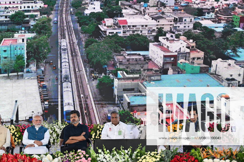 Indian Politics CHENNAI METRO PHASE-II INAUGURATION & JOINT RIDE CHENNAI, TAMIL NADU: Prime Minister Narendra Modi alongside Tamil Nadu Chief Minister C. Joseph Vijay waves to the gathering during the flagging-off ceremony of the Phase II network of the Chennai Metro Rail Project at the Porur Bypass Metro Rail Station on Sunday, October 11, 2026. PM Modi and CM Vijay subsequently undertook a joint metro ride from Porur Bypass Station to Poonamallee Bypass Station and back, marking the official opening of the â‚¹4,900-crore, 14.6-km Poonamallee Vadapalani elevated stretch. The high-profile event marked the first joint public appearance of the two leaders following Vijay s recent victory in the Tamil Nadu Assembly elections. Chennai INDIA