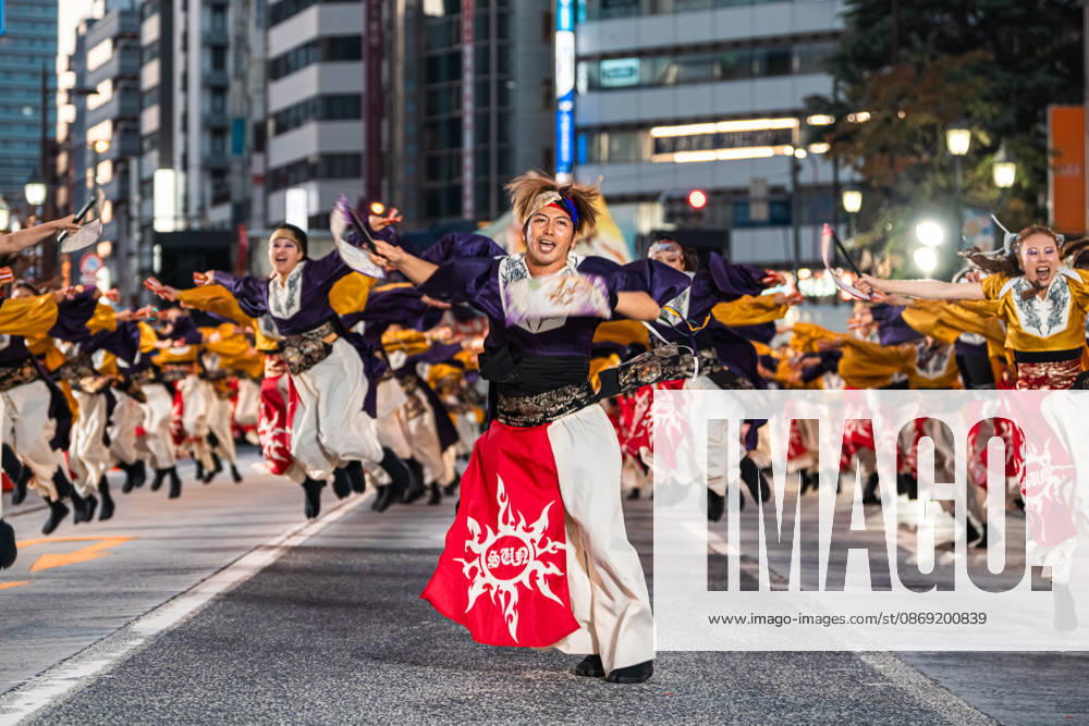 General view, October 11, 2026 - Dancers perform during the main festival of the 27th Tokyo Yosakoi Festival in Ikebukuro, Tokyo, Japan, on October 11, 2026. Held as part of Fukuro Matsuri, the annual dance festival brings together approximately 100 teams and 5,000 performers from across Japan, filling the streets with colorful costumes, synchronized choreography, and energetic yosakoi performances. aflo_355096979