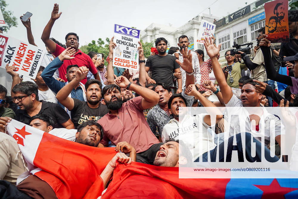 Protesters during the protest against CEC Gyanesh Kumar in New Delhi New Delhi, Oct 11 (ANI): Protesters during the protest against Chief Election Commissioner Gyanesh Kumar at Palika Bazar, Connaught Place, in New Delhi on Sunday. NEW DELHI Delhi India