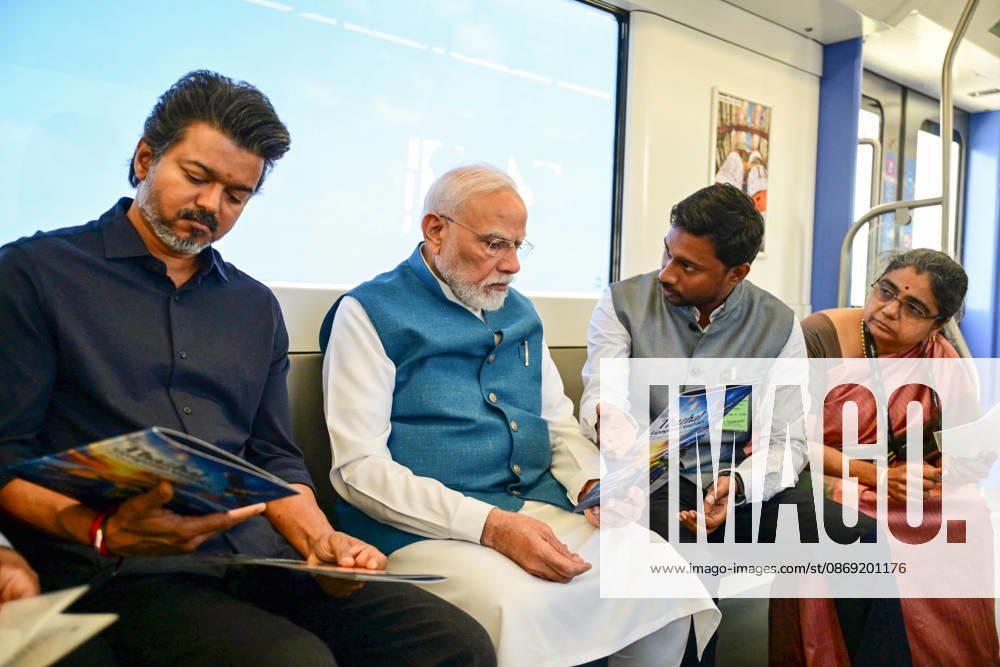 PM Modi inaugurates Poonamallee-Vadapalani stretch of Chennai Metro Phase-2 Chennai, Oct 11 (ANI): Prime Minister Narendra Modi and Tamil Nadu Chief Minister C. Joseph Vijay travel in a metro during the inauguration of the Poonamallee-Vadapalani stretch of Chennai Metro Phase-2, in Chennai on Sunday. ( DPR PMO ANI Photo) Chennai Tamil Nadu India