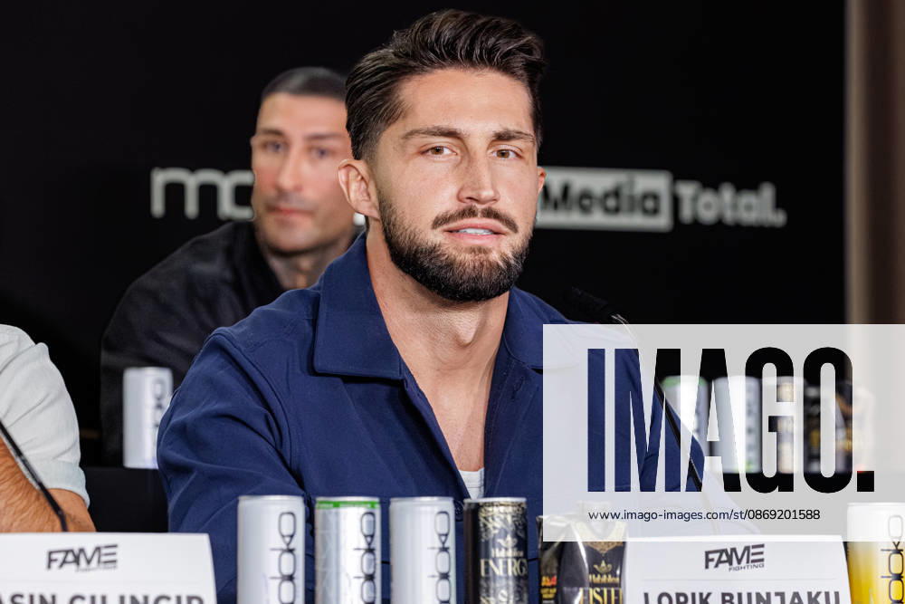 Essen—Lorik Bunjaku at the press conference for Fame Fighting 4 Celebrity Boxing at the Atlantic Hotel in Essen, North Rhine-Westphalia, Germany