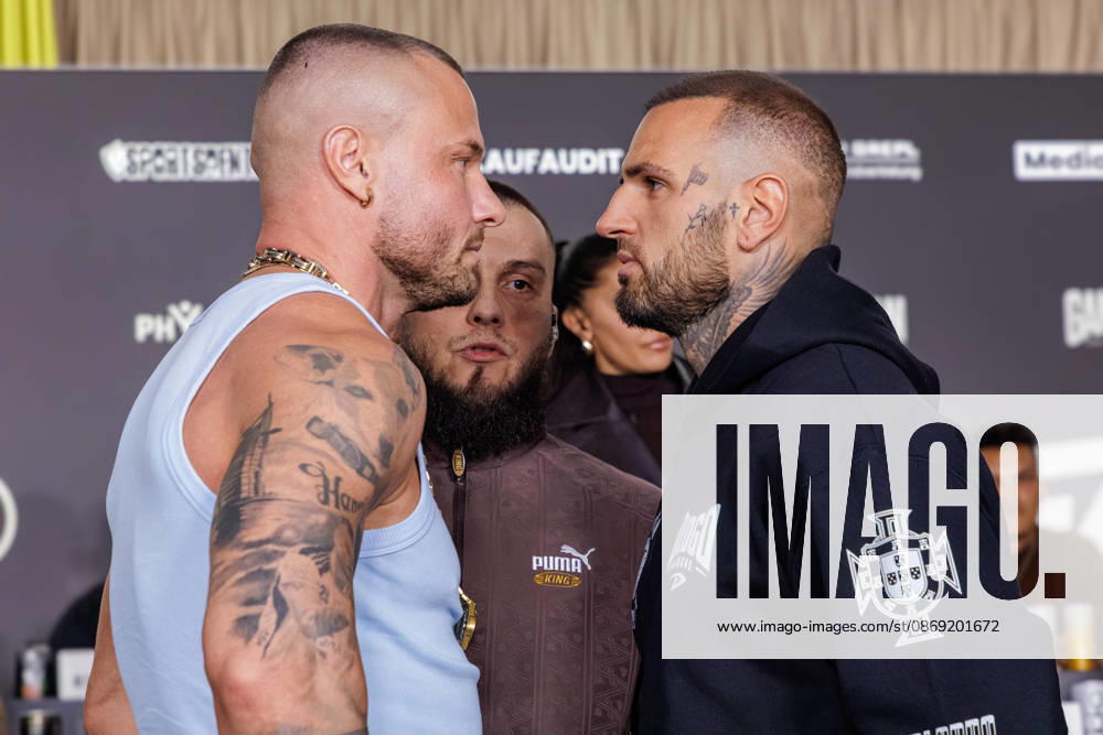 Eric Sindermann and Diogo Sangre at the press conference for Fame Fighting 4 Celebrity Boxing at the Atlantic Hotel in Essen, North Rhine-Westphalia, Germany