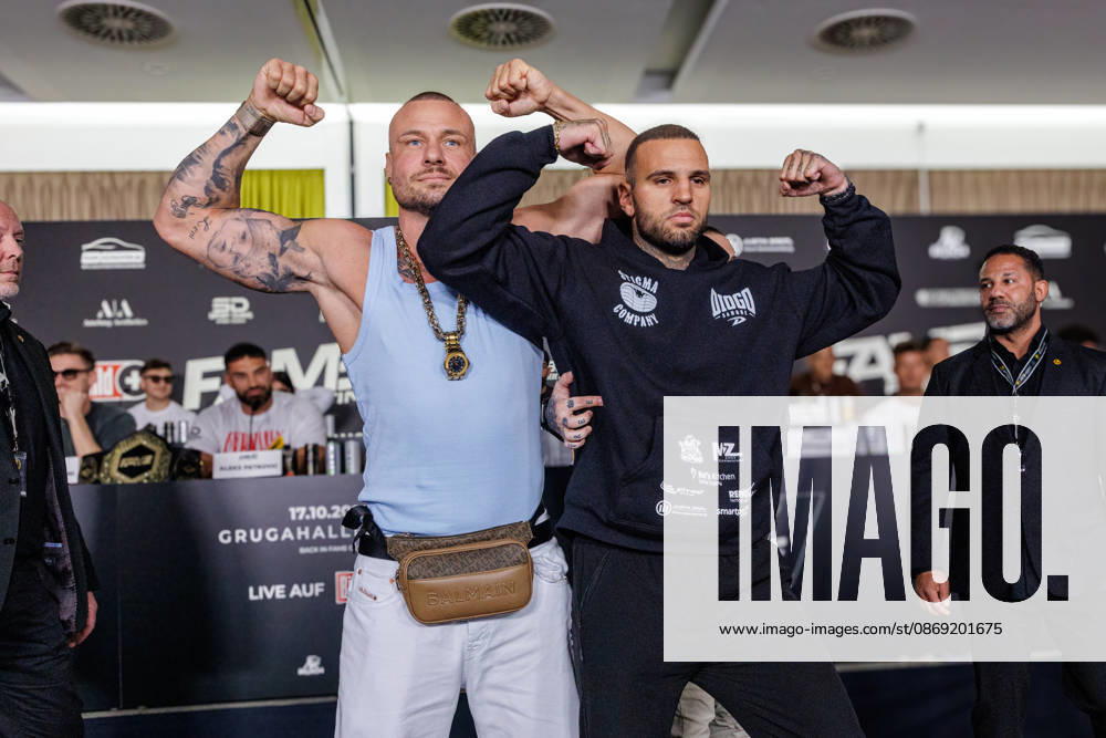 Eric Sindermann and Diogo Sangre at the press conference for Fame Fighting 4 Celebrity Boxing at the Atlantic Hotel in Essen, North Rhine-Westphalia, Germany