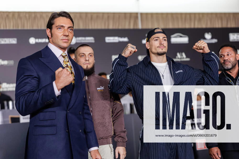 Fabio Knez and Max Bornmann at the press conference for Fame Fighting 4 Celebrity Boxing at the Atlantic Hotel in Essen, North Rhine-Westphalia, Germany