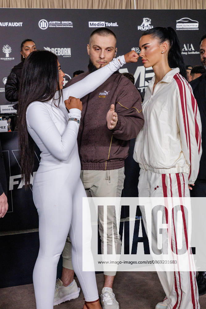Hati Suarez and Nelly Noire at the press conference for Fame Fighting 4 Celebrity Boxing at the Atlantic Hotel in Essen, North Rhine-Westphalia, Germany
