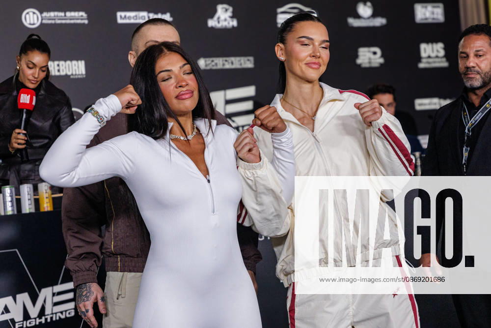 Hati Suarez and Nelly Noire at the press conference for Fame Fighting 4 Celebrity Boxing at the Atlantic Hotel in Essen, North Rhine-Westphalia, Germany