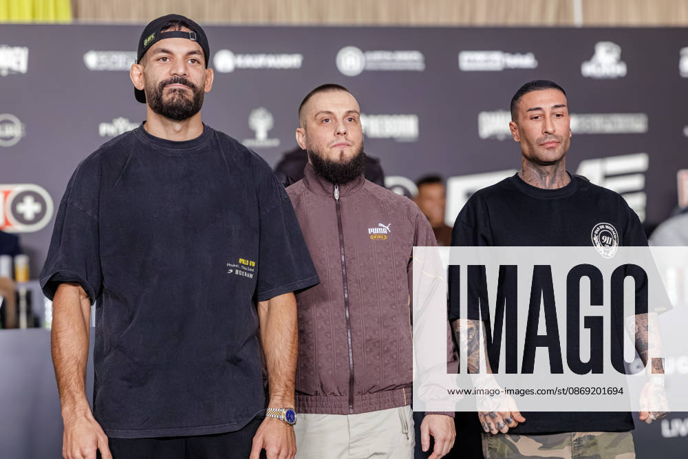 Ediz Tasci, Eugen Lopez, and Bobby Chambers at the press conference for Fame Fighting 4 Celebrity Boxing at the Atlantic Hotel in Essen, North Rhine-Westphalia, Germany