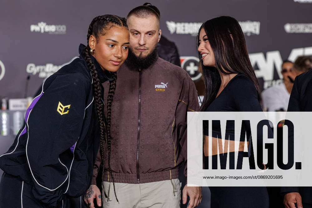 Brenda Brinkmann and Gabriela Alves at the press conference for Fame Fighting 4 Celebrity Boxing at the Atlantic Hotel in Essen, North Rhine-Westphalia, Germany