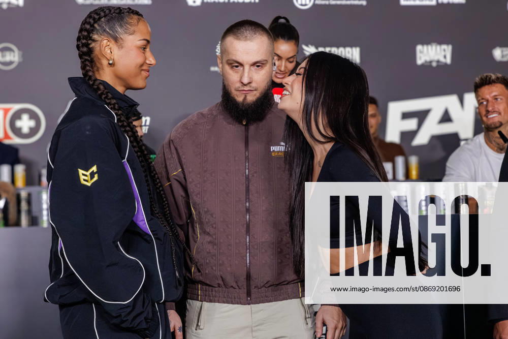 Brenda Brinkmann and Gabriela Alves at the press conference for Fame Fighting 4 Celebrity Boxing at the Atlantic Hotel in Essen, North Rhine-Westphalia, Germany