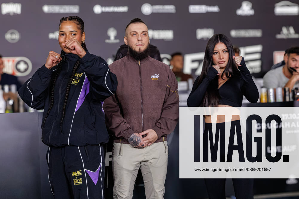 Brenda Brinkmann, Eugen Lopez, and Gabriela Alves at the press conference for Fame Fighting 4 Celebrity Boxing at the Atlantic Hotel in Essen, North Rhine-Westphalia, Germany