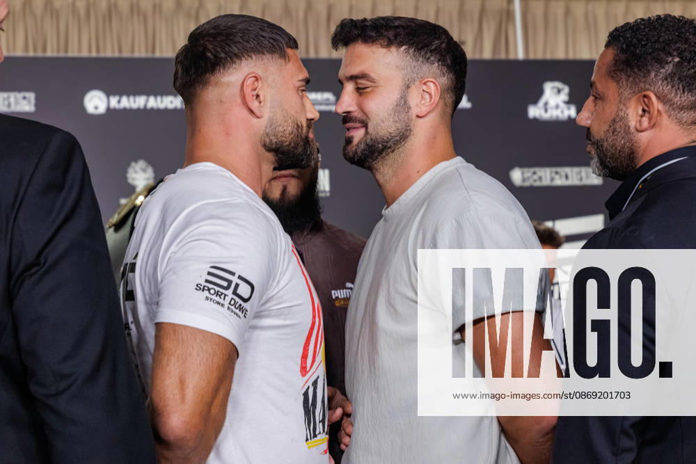 Aleks Petrovic and Yasin Cilingir at the press conference for Fame Fighting 4 Celebrity Boxing at the Atlantic Hotel in Essen, North Rhine-Westphalia, Germany