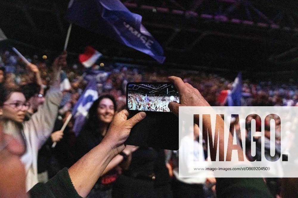 CLERMONT-FERRAND, FRANCE - OCTOBER 11, 2026: Jean-Luc Melenchon, leader of the far-left party La France Insoumise (LFI) and 2027 presidential candidate, delivers a speech during a major political rally at the Zenith d Auvergne in Clermont-Ferrand, France, on October 11, 2026. Around 10,000 supporters gathered at the venue to attend the campaign event. Clermont-Ferrand France - ZUMAa252 20261011_zip_a252_009