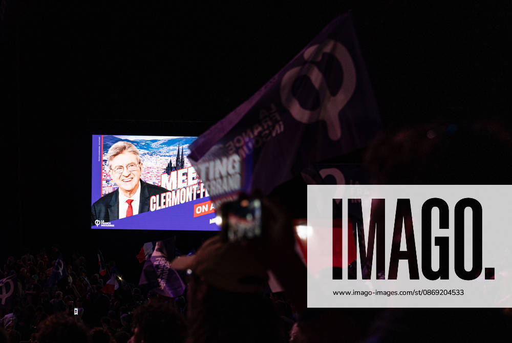 CLERMONT-FERRAND, FRANCE - OCTOBER 11, 2026: Jean-Luc Melenchon, leader of the far-left party La France Insoumise (LFI) and 2027 presidential candidate, delivers a speech during a major political rally at the Zenith d Auvergne in Clermont-Ferrand, France, on October 11, 2026. Around 10,000 supporters gathered at the venue to attend the campaign event. Clermont-Ferrand France - ZUMAa252 20261011_zip_a252_020
