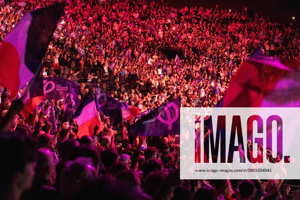 CLERMONT-FERRAND, FRANCE - OCTOBER 11, 2026: Jean-Luc Melenchon, leader of the far-left party La France Insoumise (LFI) and 2027 presidential candidate, delivers a speech during a major political rally at the Zenith d Auvergne in Clermont-Ferrand, France, on October 11, 2026. Around 10,000 supporters gathered at the venue to attend the campaign event. Clermont-Ferrand France - ZUMAa252 20261011_zip_a252_019