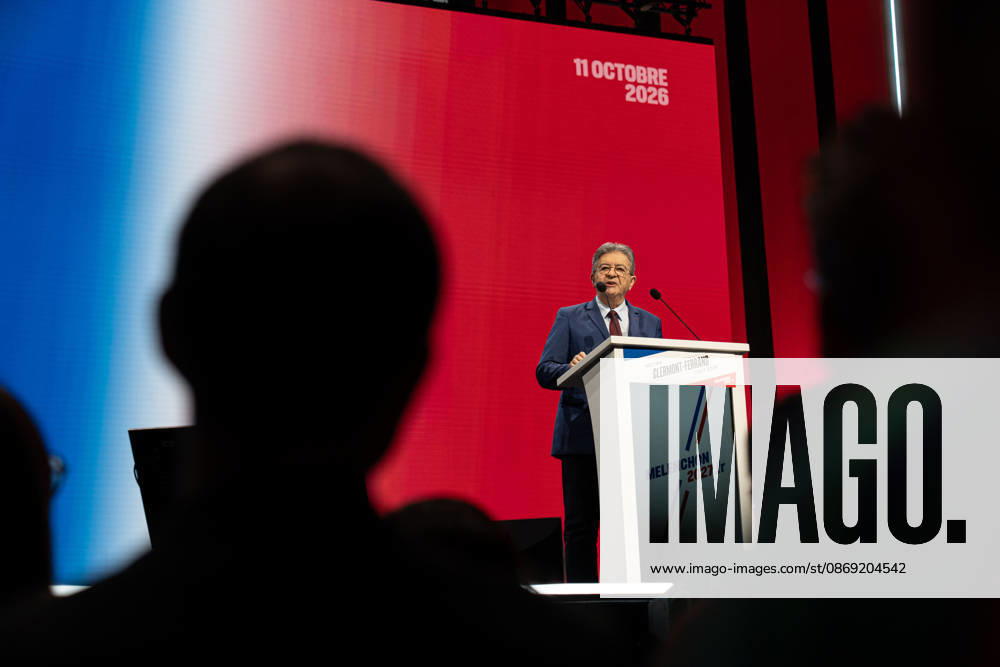 CLERMONT-FERRAND, FRANCE - OCTOBER 11, 2026: Jean-Luc Melenchon, leader of the far-left party La France Insoumise (LFI) and 2027 presidential candidate, delivers a speech during a major political rally at the Zenith d Auvergne in Clermont-Ferrand, France, on October 11, 2026. Around 10,000 supporters gathered at the venue to attend the campaign event. Clermont-Ferrand France - ZUMAa252 20261011_zip_a252_021