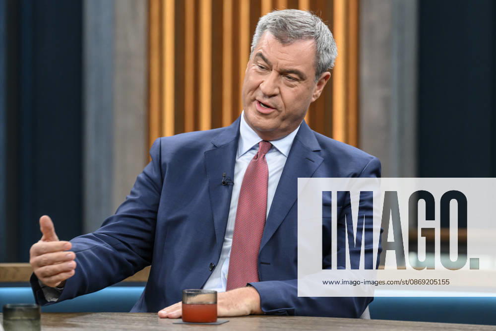 Pictured, from left: Markus Söder, Minister-President of Bavaria, CSU, GER; Berlin, studio; guest on Caren Miosga’s political talk show, TV program, Das Erste, from Studio 20 in Berlin-Adlershof, Topic: How will the government get out of the crisis, Mr. Söder, October 11, 2026,