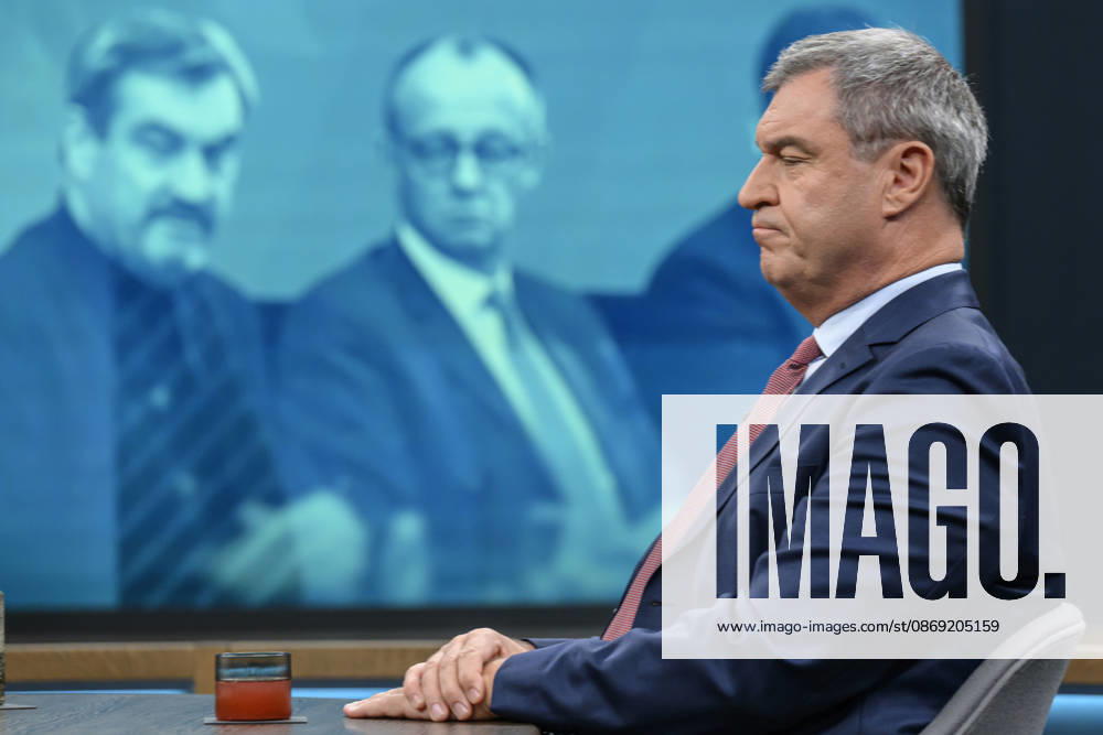 Pictured, from left: Markus Söder, Minister-President of Bavaria, CSU, GER; Berlin, studio; guest on Caren Miosga’s political talk show, TV program, Das Erste, from Studio 20 in Berlin-Adlershof, Topic: How will the government get out of the crisis, Mr. Söder, October 11, 2026,