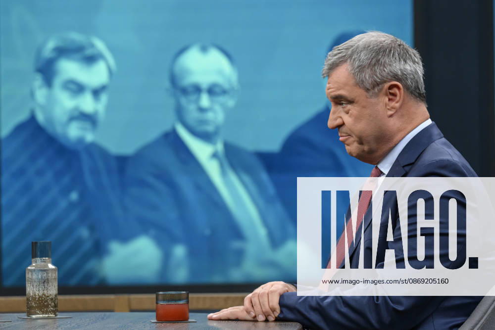 Pictured, from left: Markus Söder, Minister-President of Bavaria, CSU, GER; Berlin, studio; guest on Caren Miosga’s political talk show, TV program, Das Erste, from Studio 20 in Berlin-Adlershof, Topic: How will the government get out of the crisis, Mr. Söder, October 11, 2026,