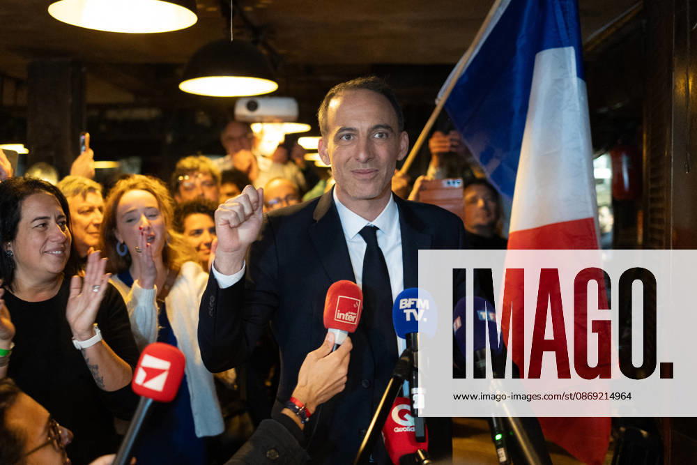 Raphael Glucksmann celebrates with his supporters after winning the Socialist and Democratic Left primary - Paris Candidate in the Socialist (PS) and centre-left Place Publique (PP) parties primary Raphael Glucksmann delivers a speech as he meets his campaign team and supports at the bar la Cantine de Belleville as Raphael Glucksmann winning the primary organized by the Socialist Party, Place Publique (PP), and the Republican and Socialist Left, ahead of France s 2027 presidential election, in Paris on October 11, 2026. Photo by Raphael Lafargue ABACAPRESS.COM Paris France
