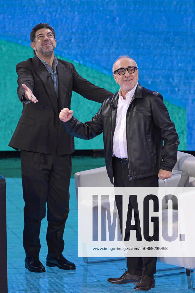 Photo by Mario Romano, IPP Milan, October 11, 2026. TV show *Che Tempo Che Fa*. Pictured are actors Silvio Orlando and Pierfrancesco Favino. Italy Photo Press World. Copyright *Che Tempo Che Fa*