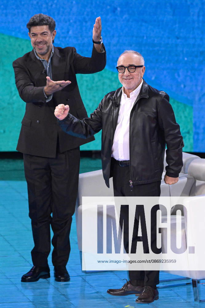 Photo by Mario Romano, IPP Milan, October 11, 2026. TV show *Che Tempo Che Fa*. Pictured are actors Silvio Orlando and Pierfrancesco Favino. Italy Photo Press World. Copyright *Che Tempo Che Fa*