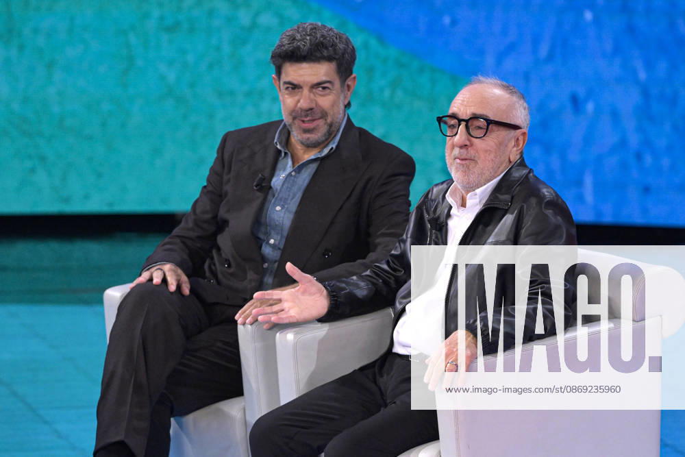 Photo by Mario Romano, IPP Milan, October 11, 2026. TV show *Che Tempo Che Fa*. Pictured are actors Silvio Orlando and Pierfrancesco Favino. Italy Photo Press World. Copyright *Che Tempo Che Fa*