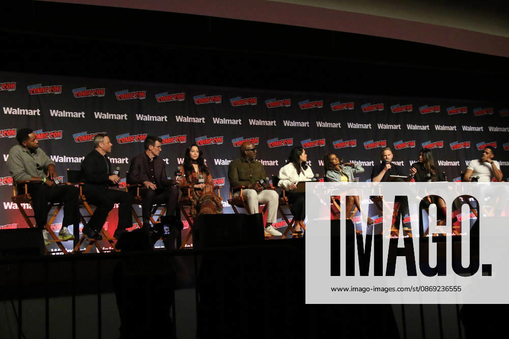 NEW YORK, NY- OCTOBER 11: Jay Ellis, Nathan Fillion, Melissa O Neil, Richard T. Jones, Alyssa Diaz, Mekia Cox, Shawn Ashmore, Lisseth Chavez and Deric Augustine pictured at The Rookie panel during New York Comic Con 2026 at Javits Center on October 11, 2026 in New York City.