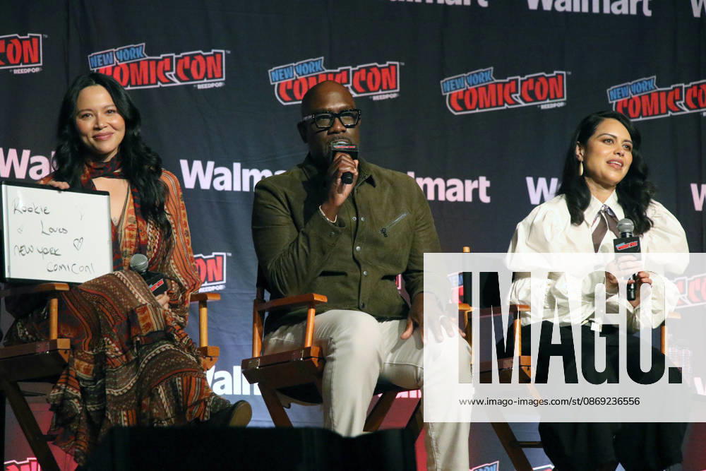 NEW YORK, NY- OCTOBER 11: Melissa O Neil, Richard T. Jones and Alyssa Diaz pictured at The Rookie panel during New York Comic Con 2026 at Javits Center on October 11, 2026 in New York City.