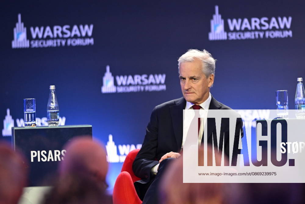Warsaw Security Forum 2026 kicks off in Poland WARSAW, POLAND - OCTOBER 12: Norwegian Prime Minister Jonas Gahr Store participates in a panel discussion titled Europe s Strategic Moment in a Fracturing World, alongside Lithuanian Prime Minister Mindaugas Sinkevicius (not pictured), during the first day of the Warsaw Security Forum 2026 (WSF2026) in Warsaw, Poland, on October 12, 2026. The session focuses on Northern European defense integration and security dynamics in the Baltic Sea region. Artur Widak Anadolu Warsaw Poland. Editorial use only. Please get in touch for any other usage.