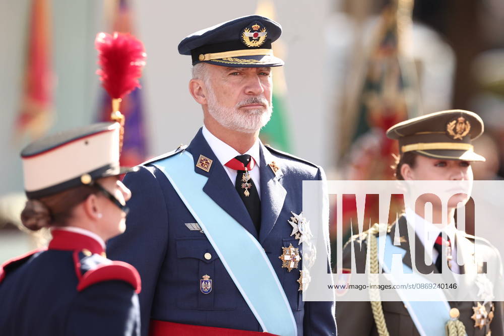 October 12 Parade for Hispanic Heritage Day King Felipe VI and Princess Leonor during the solemn ceremony honoring the national flag and the military parade on October 12, Hispanic Heritage Day, in the Plaza de Cánovas del Castillo, on October 12, 2026, in Madrid, Spain. The events begin with the raising of the flag and are followed by a tribute to those who gave their lives for the country. Subsequently, the military air and ground parades begin. Approximately 4,400 members of the Armed Forces, the security forces, and various civilian public institutions are participating this year in the parade presided over by the King and Queen. The aerial parade featured 50 fighter, training, and transport aircraft, as well as around 30 helicopters.