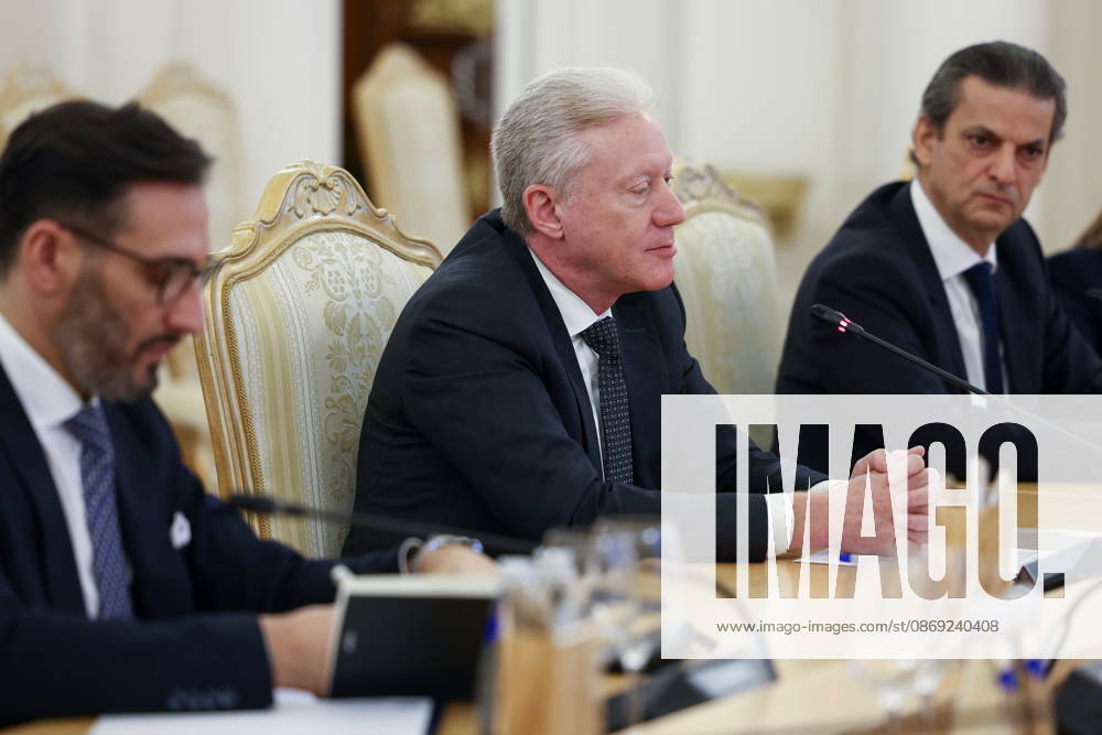 RUSSIA, MOSCOW - OCTOBER 12, 2026: Youssef Rajji (C), Lebanon s Minister of Foreign Affairs and Emigrants, attends a meeting with Sergei Lavrov, Russia s Foreign Minister, at the Reception House of the Foreign Ministry. Artyom Geodakyan TASS 99172873