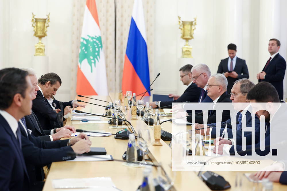 RUSSIA, MOSCOW - OCTOBER 12, 2026: Youssef Rajji (2nd L), Lebanon s Minister of Foreign Affairs and Emigrants, and Sergei Lavrov (2nd R), Russia s Foreign Minister, hold a meeting at the Reception House of the Foreign Ministry Moscow Russia - ZUMAt113 20261012_zaa_t113_055