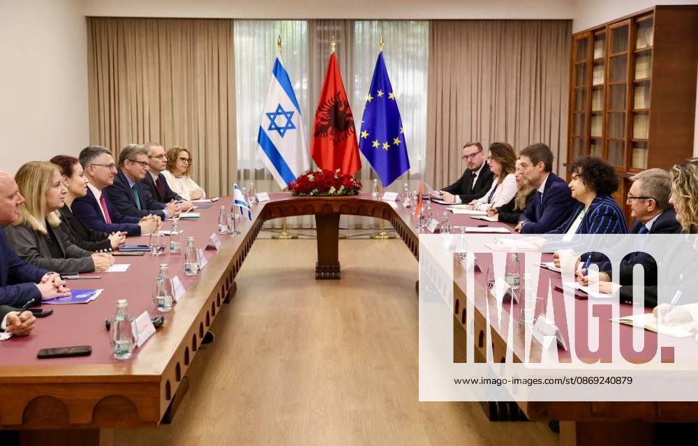 Ferit Hoxha - Gideon Sa ar meeting in Tirana TIRANA, ALBANIA - OCTOBER 12: (---- – MANDATORY CREDIT - ALBANIAN FOREIGN MINISTRY HANDOUT - NO MARKETING NO ADVERTISING CAMPAIGNS - DISTRIBUTED AS A SERVICE TO CLIENTS----) Albanian Minister for Europe and Foreign Affairs Ferit Hoxha meets with Israeli Foreign Minister Gideon Sa ar, in Tirana, Albania, on October 12, 2026. Albanian Foreign Ministry Handout Anadolu Tirana Albania. Editorial use only. Please get in touch for any other usage.