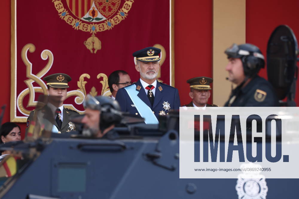 October 12 Parade for Hispanic Heritage Day King Felipe VI during the solemn ceremony honoring the national flag and the military parade for October 12, Hispanic Heritage Day, in the Plaza de Cánovas del Castillo, on October 12, 2026, in Madrid, Spain. The events begin with the raising of the flag and are followed by a tribute to those who gave their lives for the country. Subsequently, the military air and ground parades begin. Approximately 4,400 members of the Armed Forces, the security forces, and various civilian public institutions are participating this year in the parade presided over by the King and Queen. The aerial parade featured 50 fighter, training, and transport aircraft, as well as around 30 helicopters. On the ground, appr
