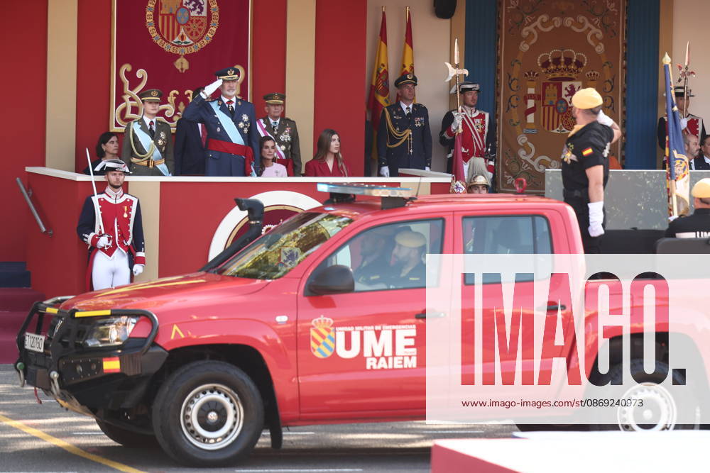 October 12 Parade for Hispanic Heritage Day King Felipe VI during the solemn ceremony honoring the national flag and the military parade for October 12, Hispanic Heritage Day, in the Plaza de Cánovas del Castillo, on October 12, 2026, in Madrid, Spain. The events begin with the raising of the flag and are followed by a tribute to those who gave their lives for the country. Subsequently, the military air and ground parades begin. Approximately 4,400 members of the Armed Forces, the security forces, and various civilian public institutions are participating this year in the parade presided over by the King and Queen. The aerial parade featured 50 fighter, training, and transport aircraft, as well as around 30 helicopters. On the ground, appr