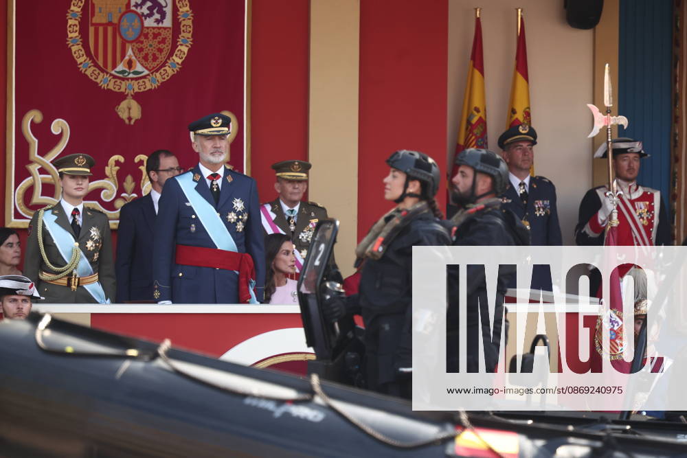 October 12 Parade for Hispanic Heritage Day King Felipe VI during the solemn ceremony honoring the national flag and the military parade for October 12, Hispanic Heritage Day, in the Plaza de Cánovas del Castillo, on October 12, 2026, in Madrid, Spain. The events begin with the raising of the flag and are followed by a tribute to those who gave their lives for the country. Subsequently, the military air and ground parades begin. Approximately 4,400 members of the Armed Forces, the security forces, and various civilian public institutions are participating this year in the parade presided over by the King and Queen. The aerial parade featured 50 fighter, training, and transport aircraft, as well as around 30 helicopters. On the ground, appr